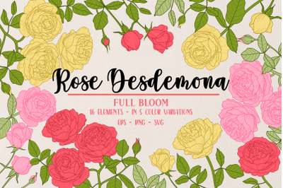Vector Vintage Desdemona Rose Clipart, Clip Art, 5 Color Variations, V