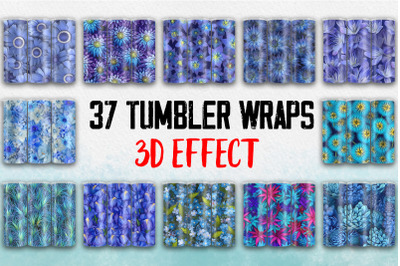 3D Blue Flowers Tumbler Wrap