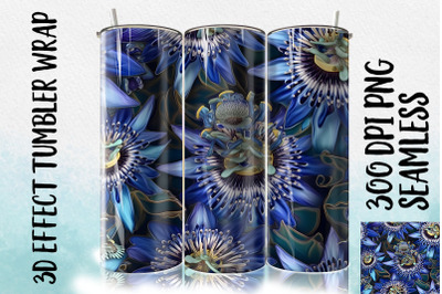 3D Blue Passion Flower Tumbler Wrap 2