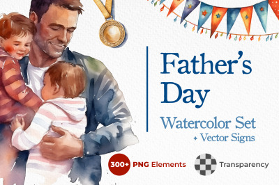 Fathers Day - 300+ Watercolor Elements + Vector Signs