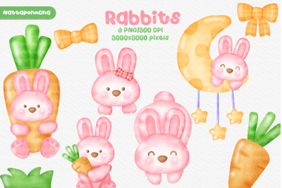 watercolor cute rabbits clipart.