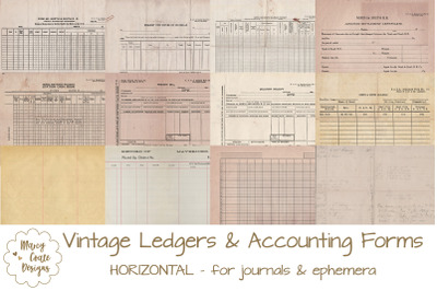Vintage Ledgers &amp; Accounting Forms - HORIZONTAL