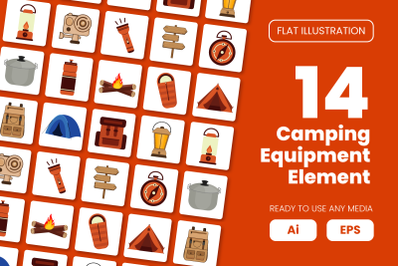 Collection of Camping Equipment Element in Flat Illustration