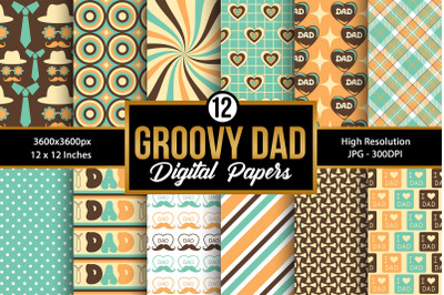 Groovy Dad Digital Paper Patterns, Father&#039;s Day Backgrounds