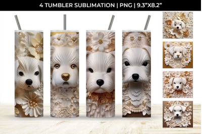 3D white Floral Maltese Dog Tumbler Wrap 20 oz Sublimation PNG Bundle
