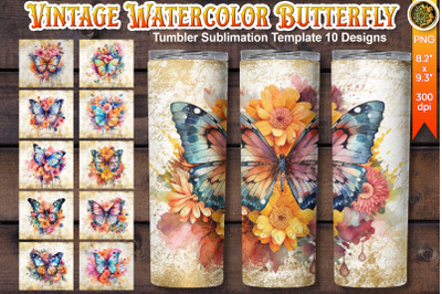 Vintage Butterfly Tumbler Wrap Sublimation PNG