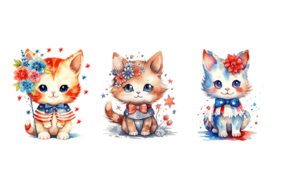 4th of July Kittens Watercolor Bundle