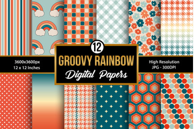 Groovy Rainbow Seamless Pattern Digital Papers