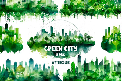 Watercolor Green City Clipart