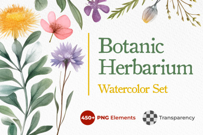 Botanic Herbarium - Watercolor Set of 450+ PNG Elements
