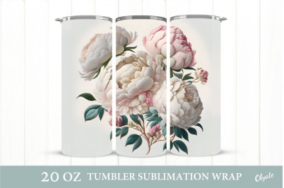 3D Flowers Tumbler Wrap. 3D Peony Sublimation. 20 OZ PNG