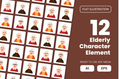 Collection of Elderly Character Element in Flat Illustration