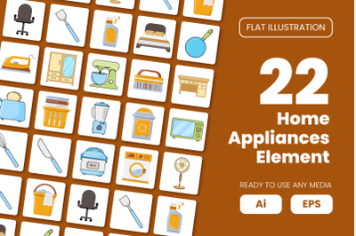 Collection of Home Appliances Element in Flat Illustration