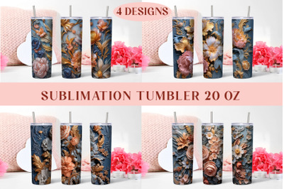 3D Flowers Tumbler Sublimation 4 Designs