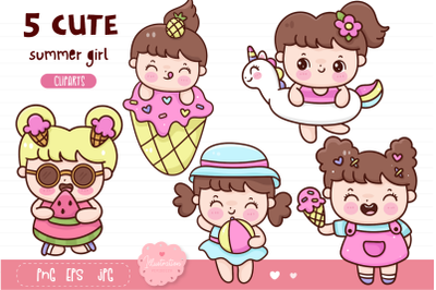 Summer girl kawaii clipart. Kid summer holiday cartoon