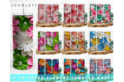 3d Paper Flowers Tumbler Wraps Bundle, 20Oz Skinny Tumbler Sublimation