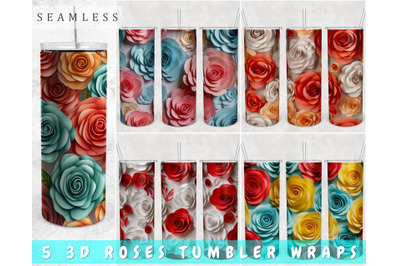 3D Paper Roses Tumbler Wraps Bundle, 20 Oz Skinny Tumbler Sublimation