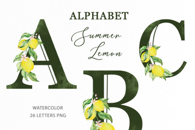 Watercolor Lemon Alphabet Clipart
