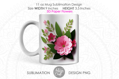 3D flower mug wrap, 3d paper flowers, 11oz mug template