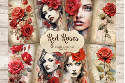 Red Roses Junk Journal Pages | Woman Printable Card