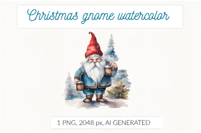 Christmas gnome winter fairytale watercolor clip art