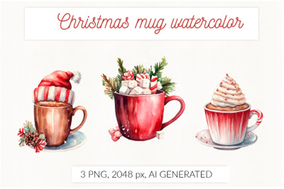 Christmas red mug hot cocoa watercolor sublimation