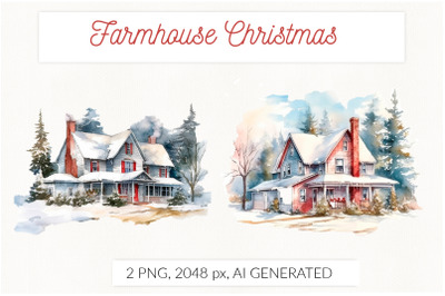 Farmhouse Christmas house watercolor sublimation