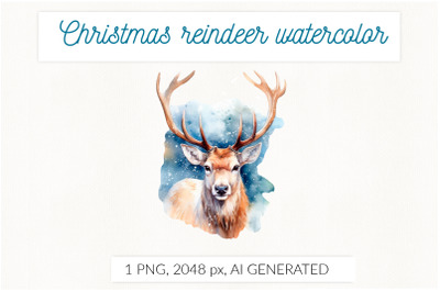 Winter Reindeer Head Watercolor PNG