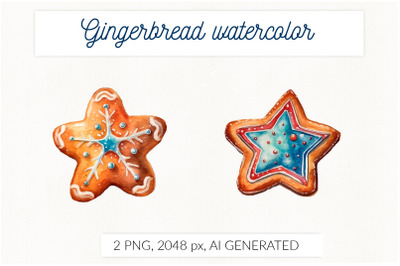 Gingerbread star watercolor PNG sublimation