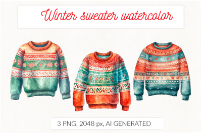 Winter Sweater watercolor. Ugly sweater party Christmas sublimation