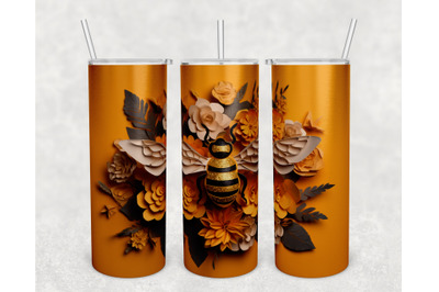 3D Honey Bee Tumbler Wrap, 20 Oz Skinny Tumbler Sublimation Design