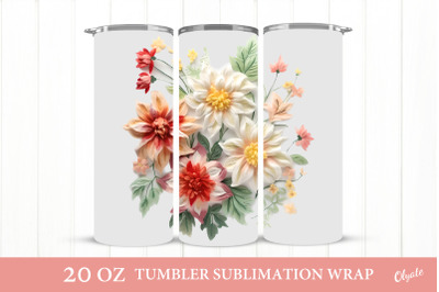 3D Flowers Embroidery Design. Tumbler Sublimation Wrap.