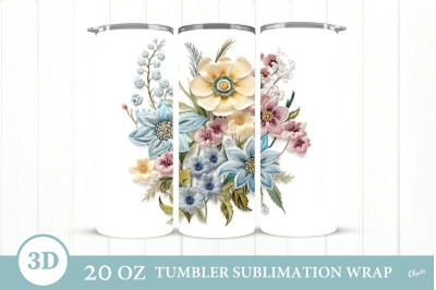 3D Embroidery Design. Tumbler Sublimation Wrap.