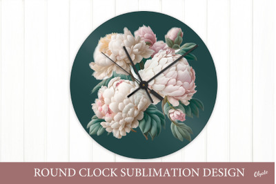 Peony Clock Sublimation. Flower Face Clock Design PNG