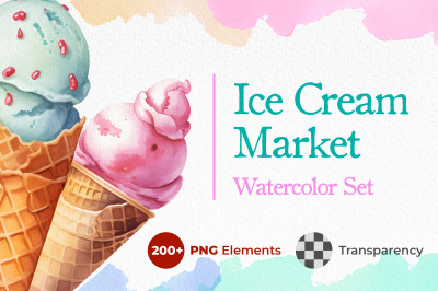 Ice Cream Market - 200+ PNG Watercolor Elements