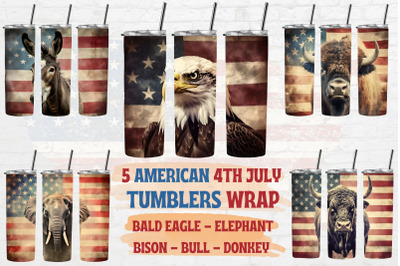 American Patriotic Animals Tumblers Wrap Sublimation