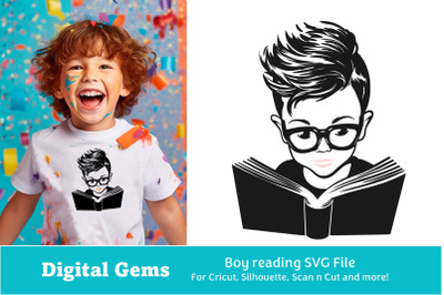 A boy reading SVG File.