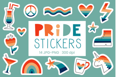 Retro pride rainbow stickers in jpg, png