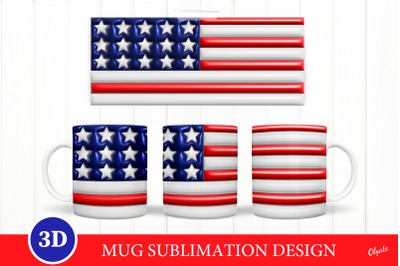 3D Puff American Flag Sublimation. Mug Wrap PNG