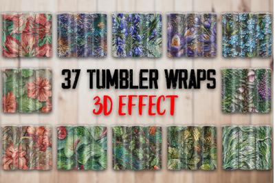 3D Vintage Mosaic Flowers Tumbler Wrap