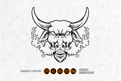 Bull head angry smoking cannabis logo illustrations silhouette