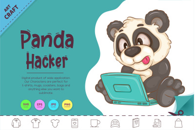 Cartoon Panda Hacker. Clipart.