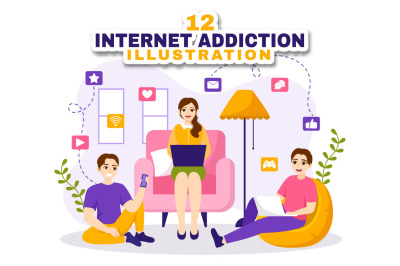 12 Internet Addiction Vector Illustration