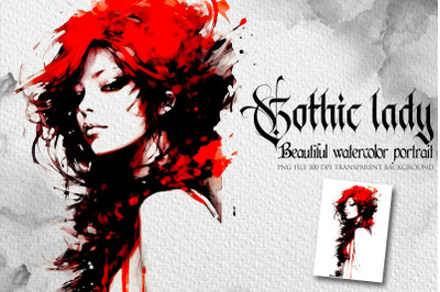 Gothic lady watercolor portrait clipart