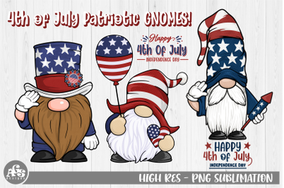 4th of July USA Patriotic Gnome Png Sublimation Design