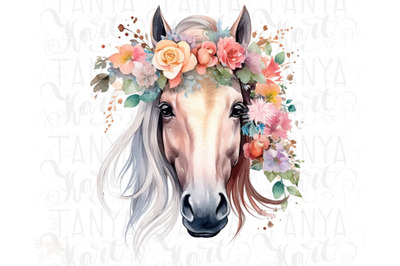 Horse&amp;&23;039;s Head With Flowers Sublimation Design