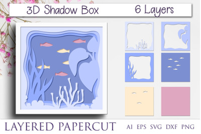 Aquarium shadow box, Layered ocean papercut