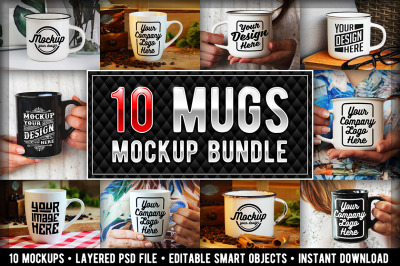 10 Coffee Mugs Mockup Bundle with Smart Objects