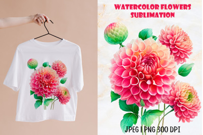 Floral Sublimation Design | Watercolor Dahlia flower PNG