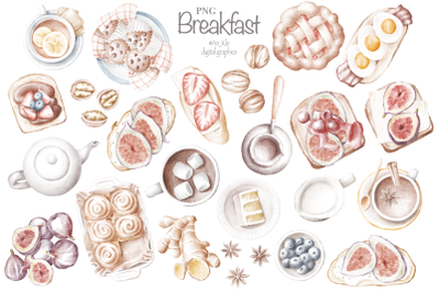Breakfast watercolor clipart